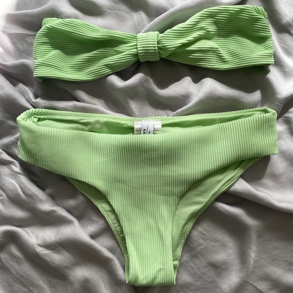 & Other Stories Pistachio Ribbed Bandeau Bikini